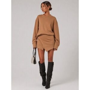 The The Attico Camel Brown Cotton Mini Sweatshirt Dress IT 44 M NWOT New